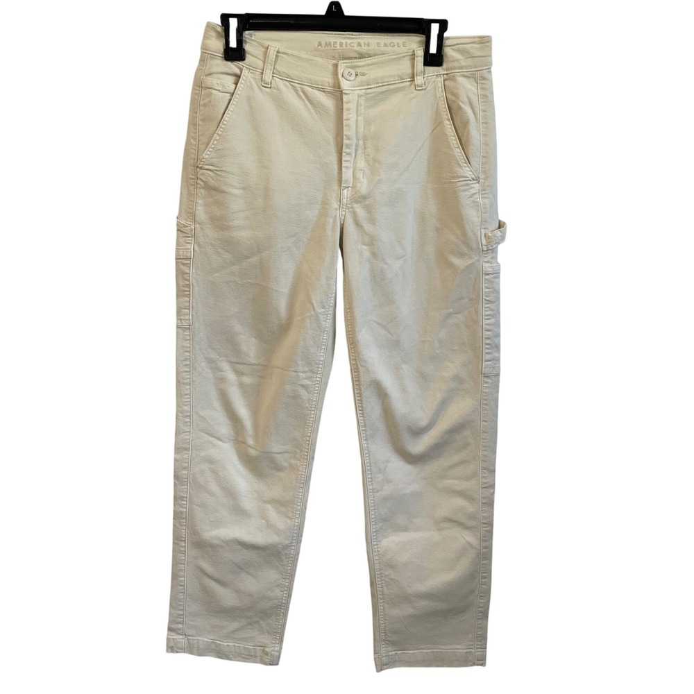 American Eagle High Rise‎ Straight Carpenter Pants Cream Stretch Utility 6 Short